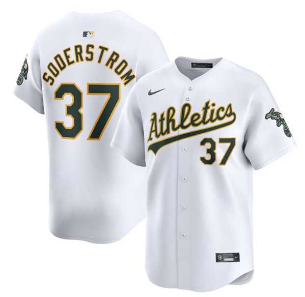 Mens Oakland Athletics #37 Tyler Soderstrom White Home Limited Stitched Jersey Dzhi